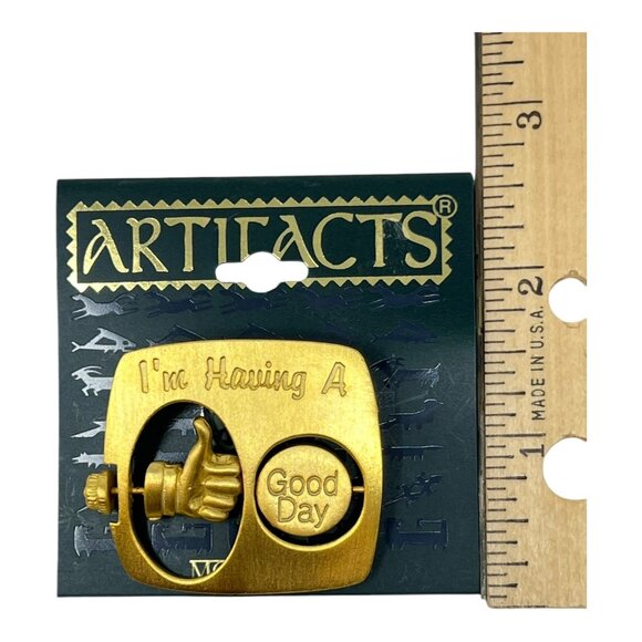 JJ  Artifacts  Im Having A Good/Bad Day Mood Brooch Pin Rotating Thumb Gold Tone - Picture 7 of 7